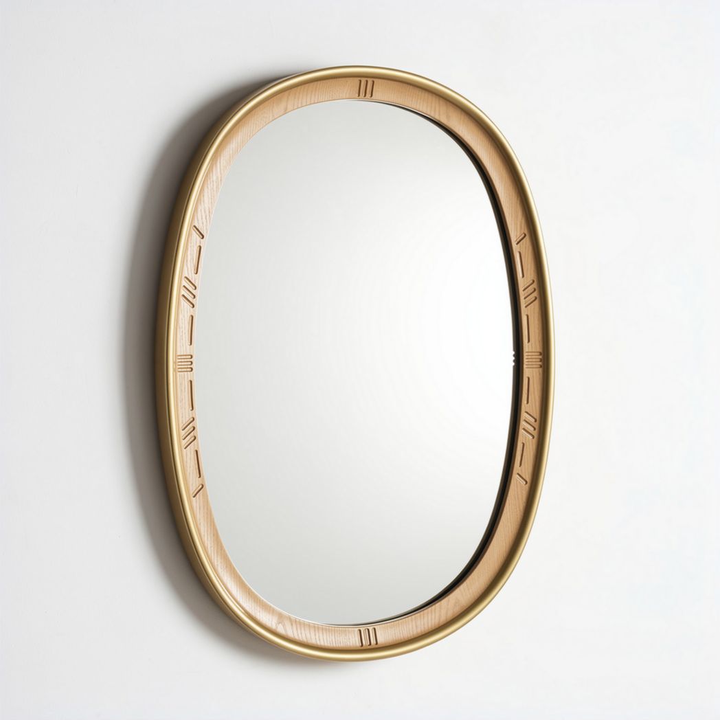 Round mirror with wooden frame for wall decoration - 60 x 60 x 3cm