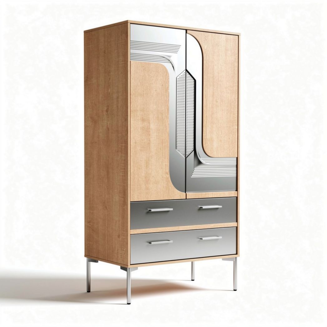 Wood and metal storage cabinet with two drawers - 80 x 50 x 150cm