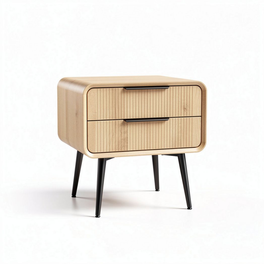 Bamboo nightstand with two drawers for bedroom storage - 50 x 40 x 45cm