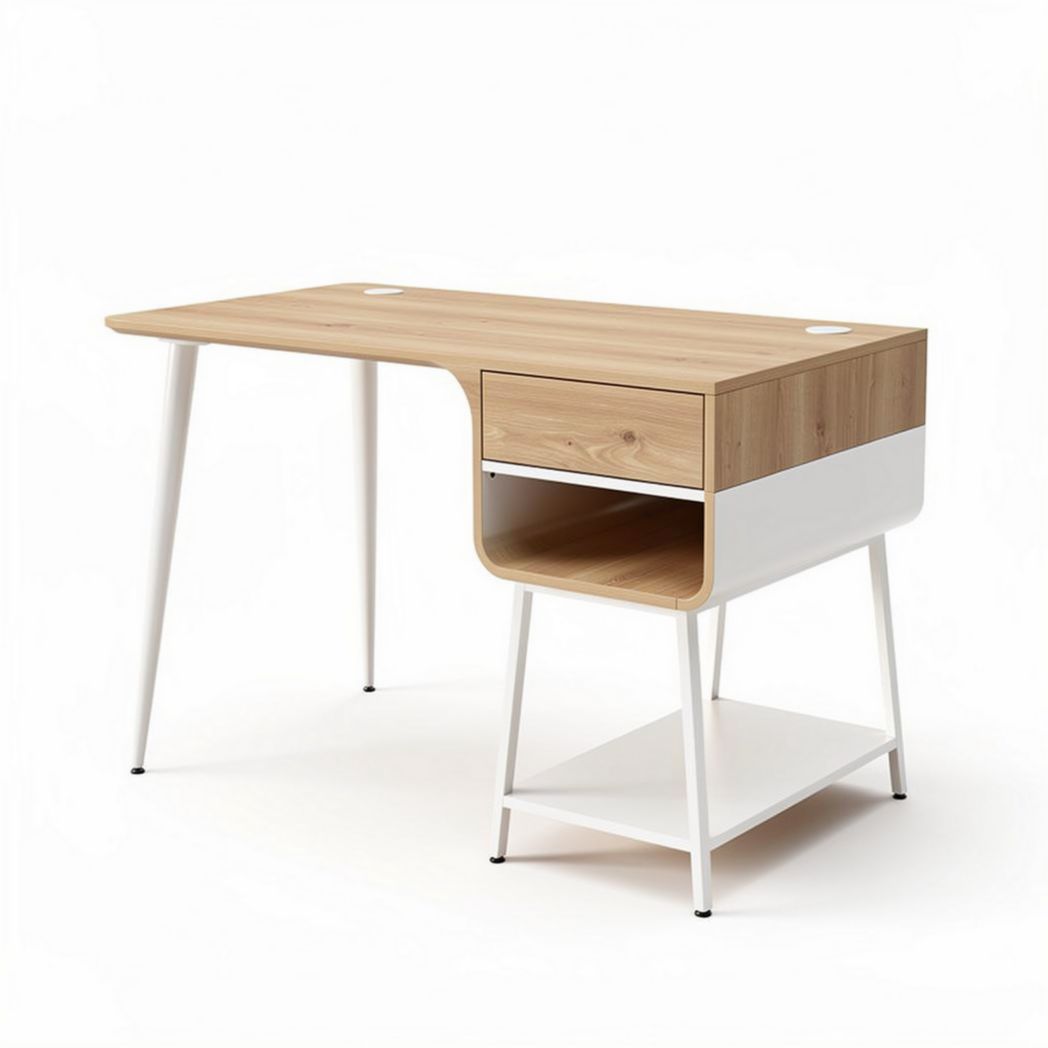 Wooden computer desk with storage and metal legs - 120 x 60 x 75cm