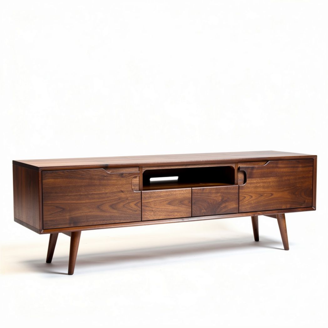 Walnut wood TV stand with storage - 150 x 40 x 50cm