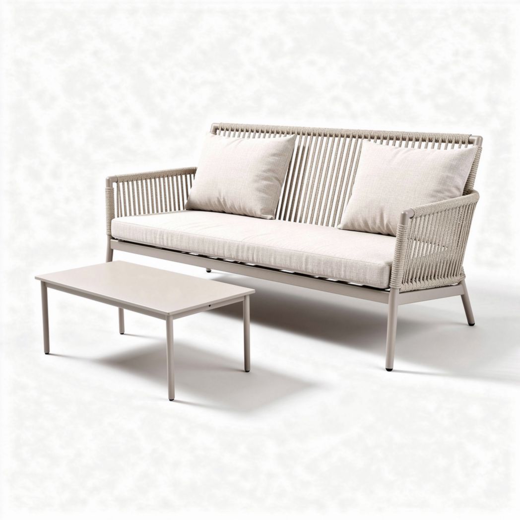 Outdoor patio sofa set with aluminum frame and removable cushions - 200 x 80 x 75cm