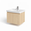 Concrete and wood bathroom vanity with storage - 80 x 50 x 20cm