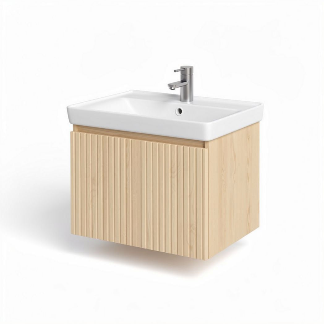 Concrete and wood bathroom vanity with storage - 80 x 50 x 20cm